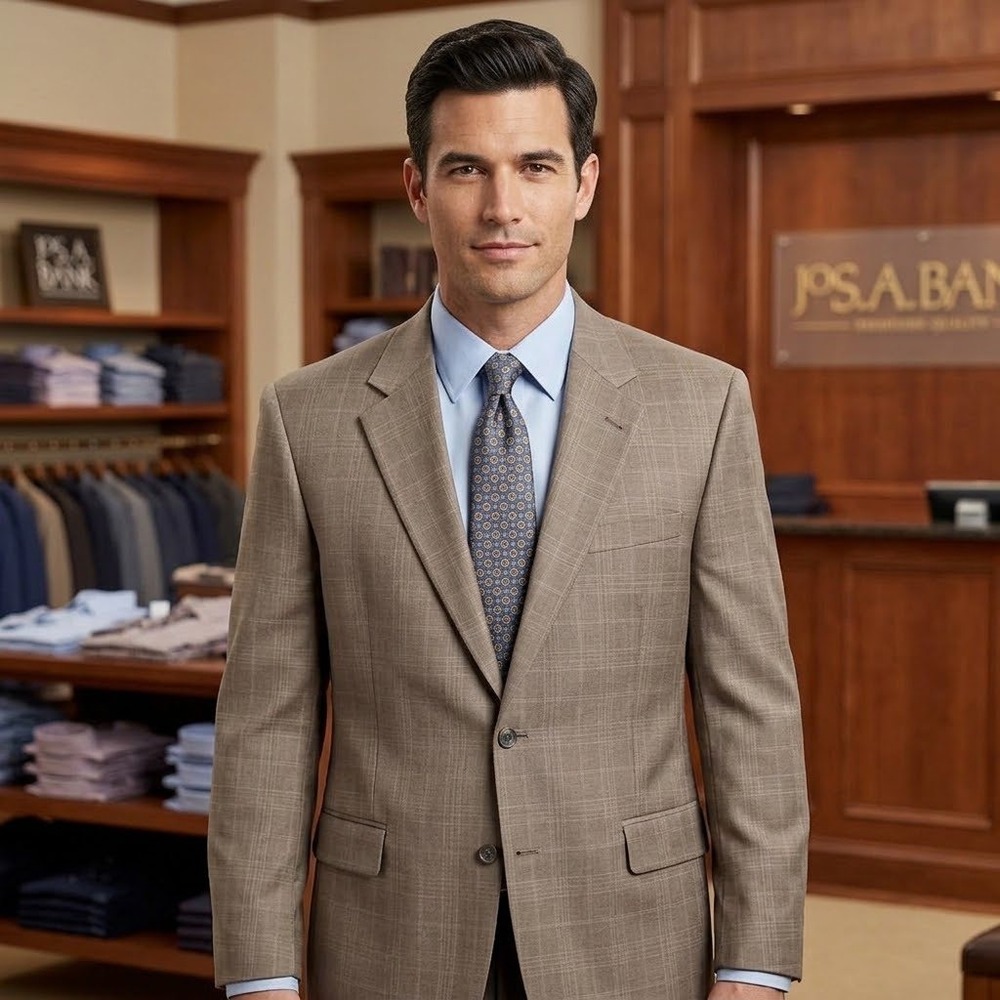 Jos. A. Bank Sport Coat Mens 44L Brown Plaid Wool Silk Signature Collection
